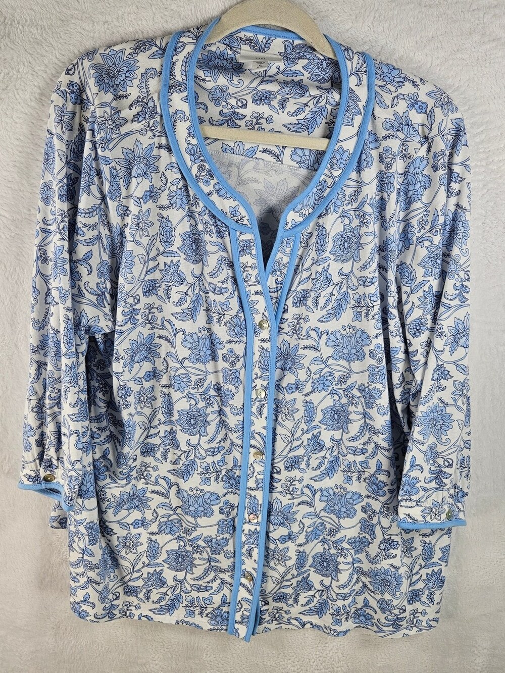 J. Jill Floral Button-Down Shirt Blue White 3/4 Sleeve Women's Size XL Petite